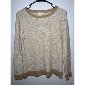 J Crew Women's Medium Beige Tan Diamond Knit Crew Neck Sweater